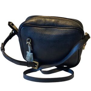 J. Crew Vintage Crossbody Bag Pebbled Leather Black Zip Closure KeyLock Charm